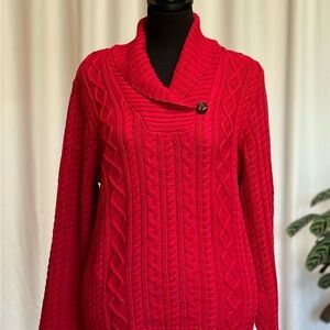 100% cotton red cable knit pull-over sweater. Extra large size. Warm and cozy.
